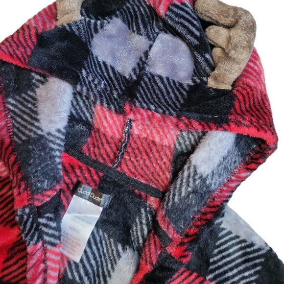 Boys M 8/10 Cuddl Duds Moose/Deer black/red Checkered Plaid Winter Hooded Robe - Picture 5 of 10
